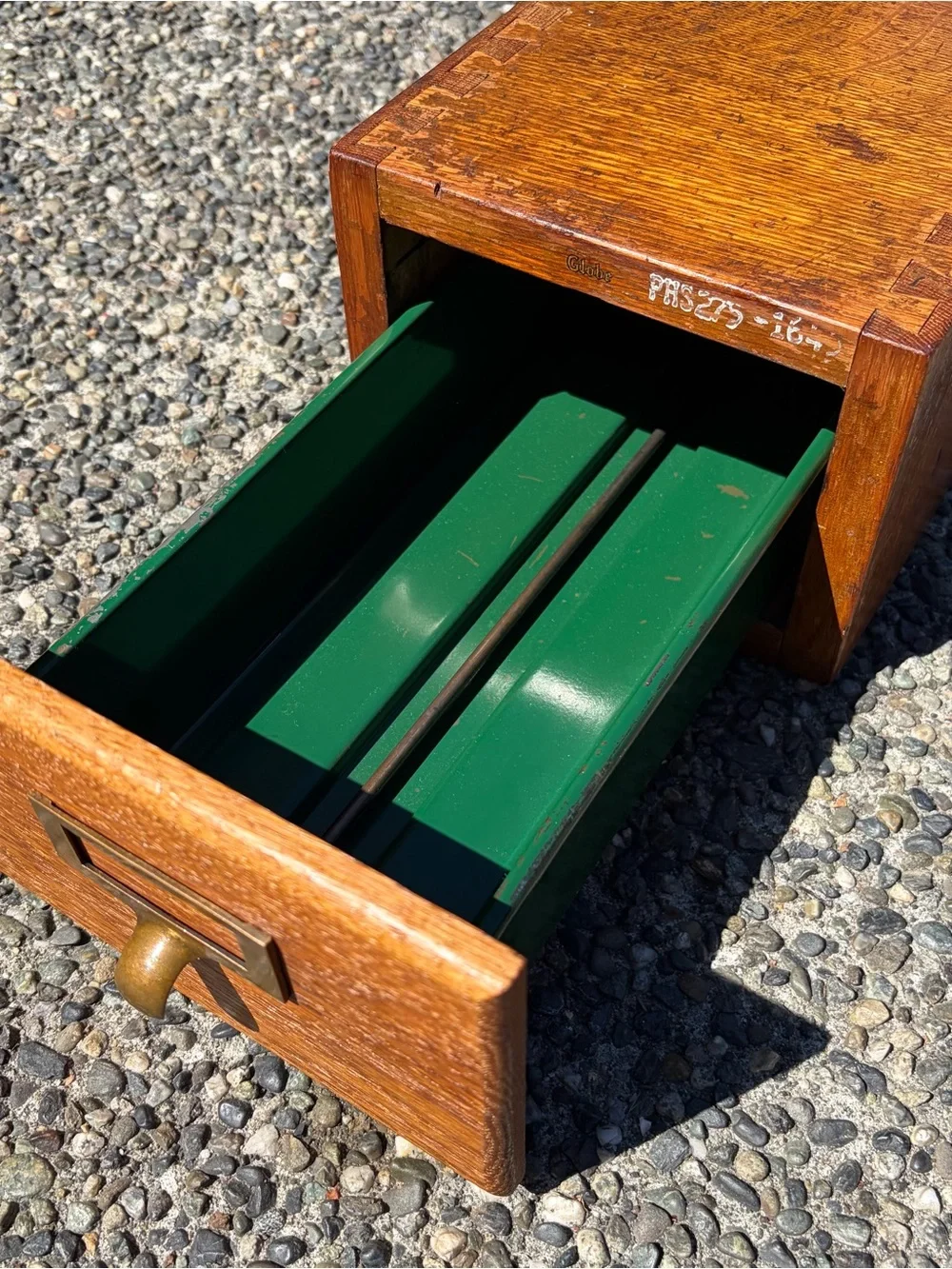 Antique Wooden Single Drawer Index Catalog Card File - Recipe Library Globe